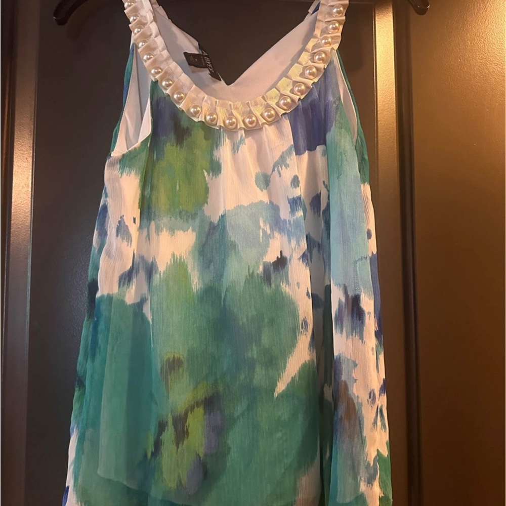 A. Byer Blue Sleeveless Embellished Tank Top - Picture 1 of 2